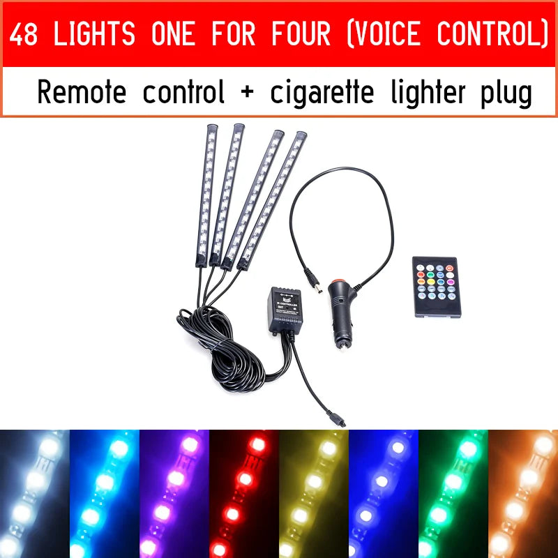 Led Car Foot Ambient Light With USB Cigarette Lighter Backlight Music Control App RGB Auto Interior Decorative Atmosphere Lights