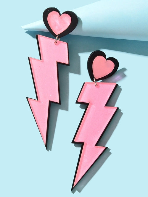 Y2K Sweet Pink Acrylic Heart Lightning Long Pendant Dangle Earrings