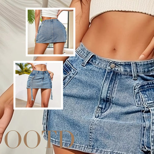 Women's Fashion Y2k Denim Mini Skirt Low Rise Sexy Pencil Short Jean
