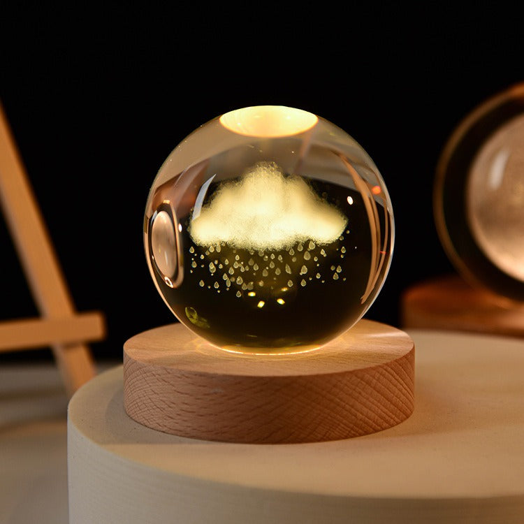 Starry Sky Astronaut White Crystal Ball Glow 3D Sculpture Night Light Customized Desktop Decoration