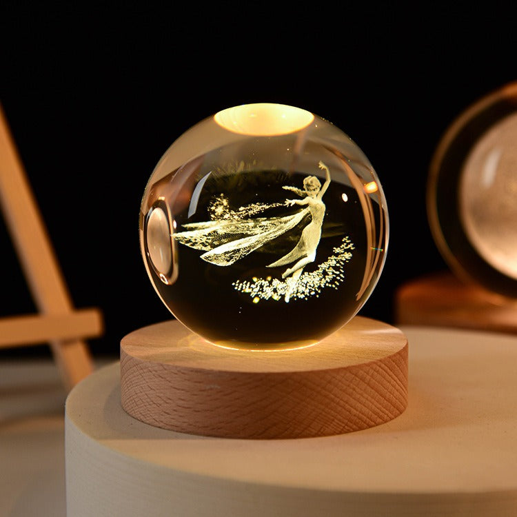 Starry Sky Astronaut White Crystal Ball Glow 3D Sculpture Night Light Customized Desktop Decoration