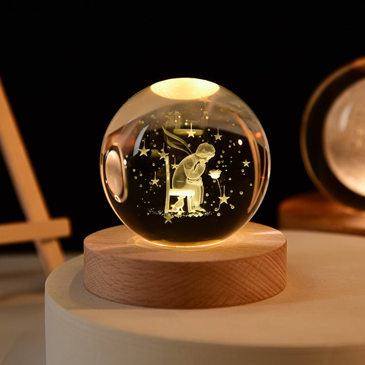 Starry Sky Astronaut White Crystal Ball Glow 3D Sculpture Night Light Customized Desktop Decoration