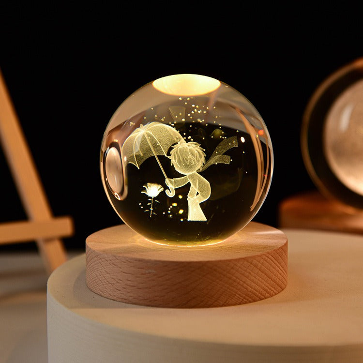 Starry Sky Astronaut White Crystal Ball Glow 3D Sculpture Night Light Customized Desktop Decoration