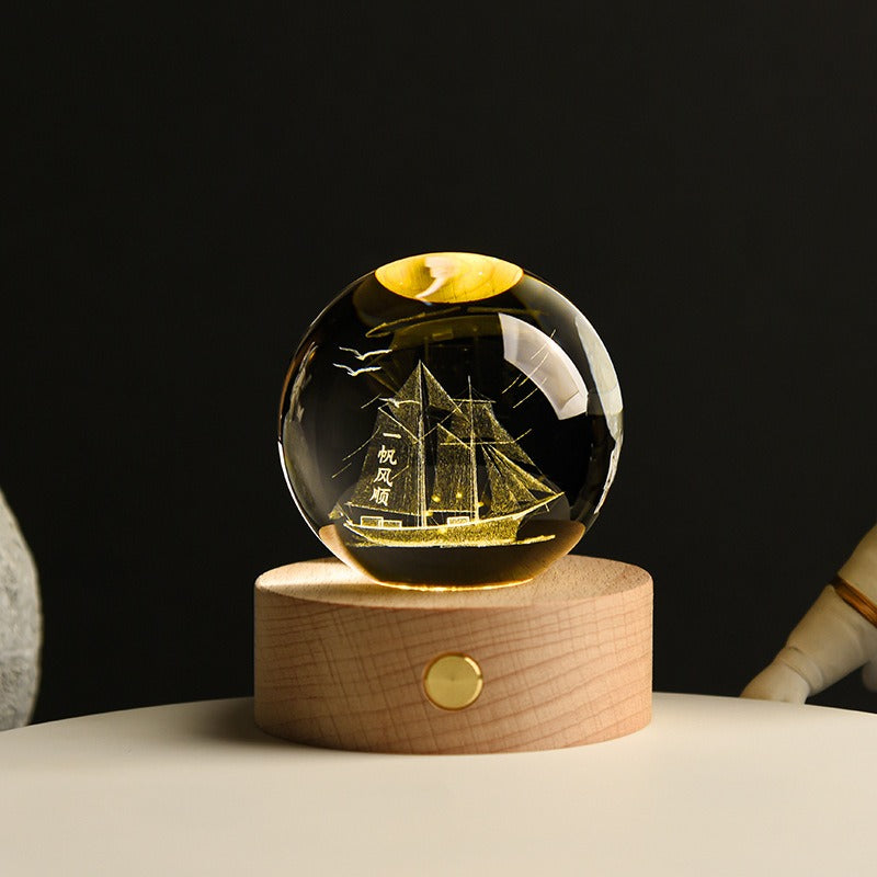 Starry Sky Astronaut White Crystal Ball Glow 3D Sculpture Night Light Customized Desktop Decoration