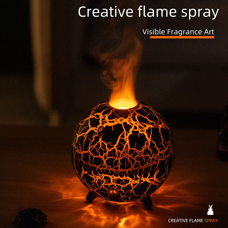 Crack Planet RGB Flame Aroma Diffuser Air Humidifier Ultrasonic Cool Mist Maker Fogger LED Essential Oil Fire LED Lamp Difusor