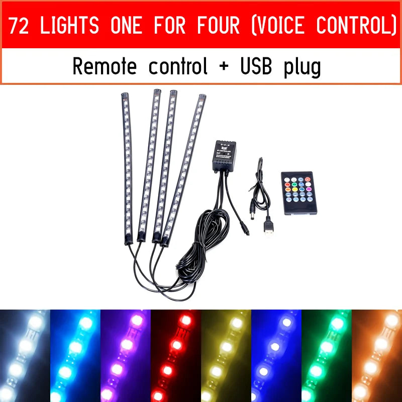 Led Car Foot Ambient Light With USB Cigarette Lighter Backlight Music Control App RGB Auto Interior Decorative Atmosphere Lights