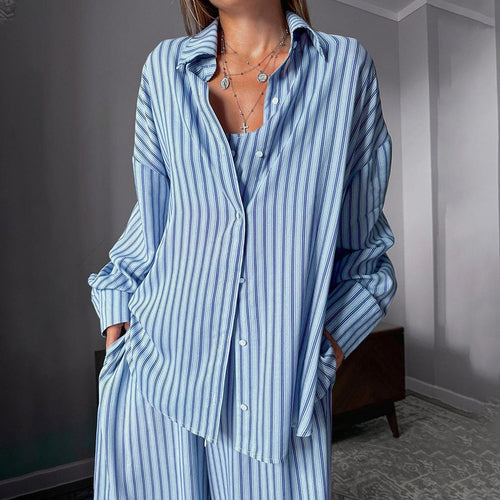 Women's 3 Piece Suit  Y2K Aesthetic Striped Tank Top Long Sleeve Shirt